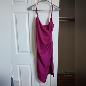 Lulus Made to Wow Magenta Surplice Asymmetrical Dress, Size Small